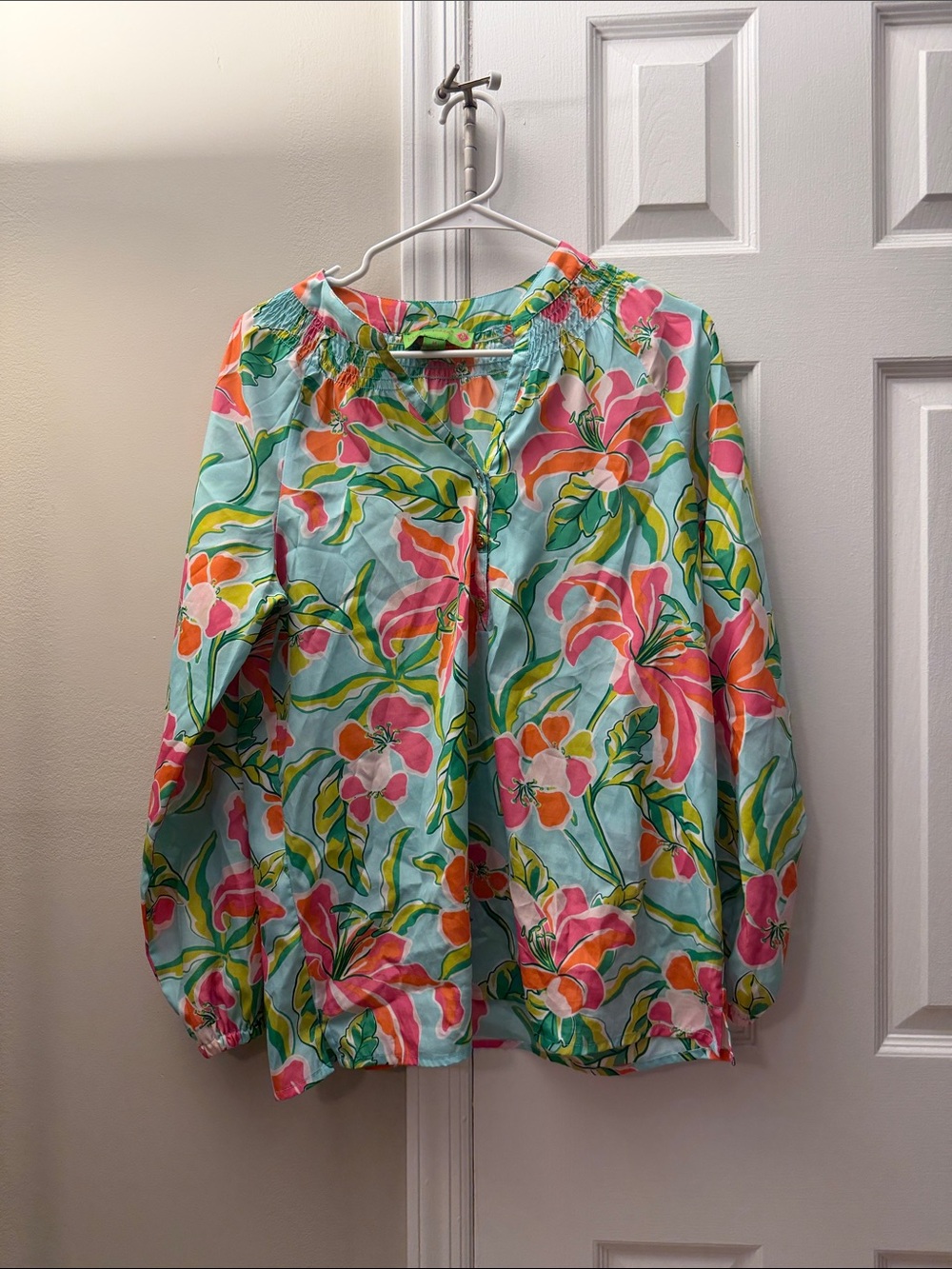 Island Republic Floral Blouse in Aqua, Pink & Green